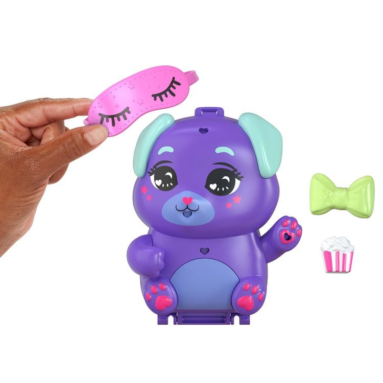 Produktbild: Polly Pocket &Uuml;bernachtungsparty-Welpen-Spielset mit 1 kleinen Puppe und zwei H&uuml;ndchen, Spielzeug f&uuml;r unterwegs mit Zubeh&ouml;r f&uuml;r Mode und Essen