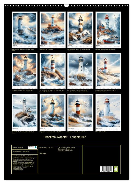 Produktbild: Maritime W&auml;chter - Leuchtt&uuml;rme (Wandkalender 2026 DIN A2 hoch), CALVENDO Monatskalender