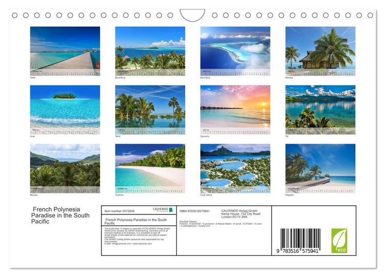 Produktbild: French Polynesia Paradise in the South Pacific (Wall Calendar 2026 DIN A4 landscape), CALVENDO 12 Month Wall Calendar
