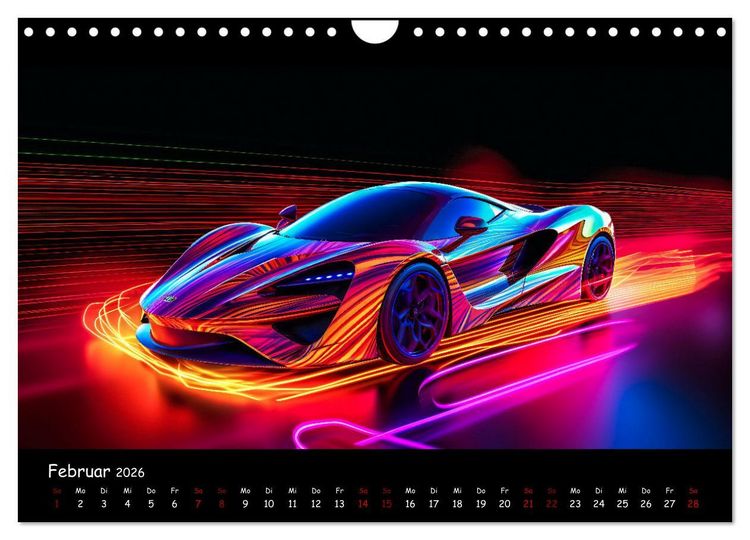 Produktbild: Futuristische Neon Cars (Wandkalender 2026 DIN A4 quer), CALVENDO Monatskalender