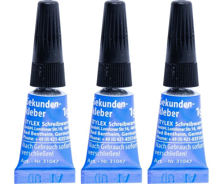 Produktbild: Stylex Sekundenkleber, 3 Tuben &agrave; 1g