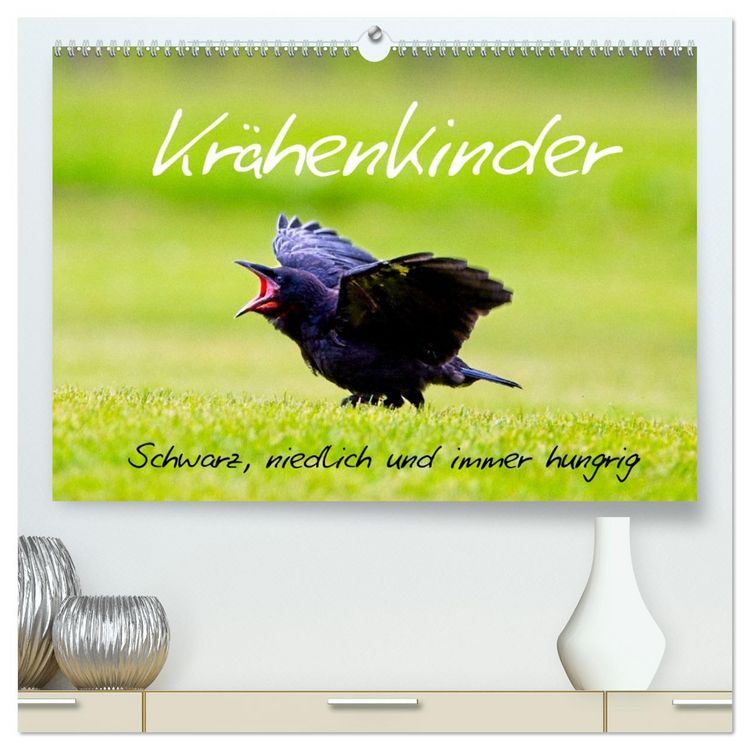 Produktbild: Kr&auml;henkinder - Schwarz, niedlich und immer hungrig (hochwertiger Premium Wandkalender 2026 DIN A2 quer), Kunstdruck in Hochglanz
