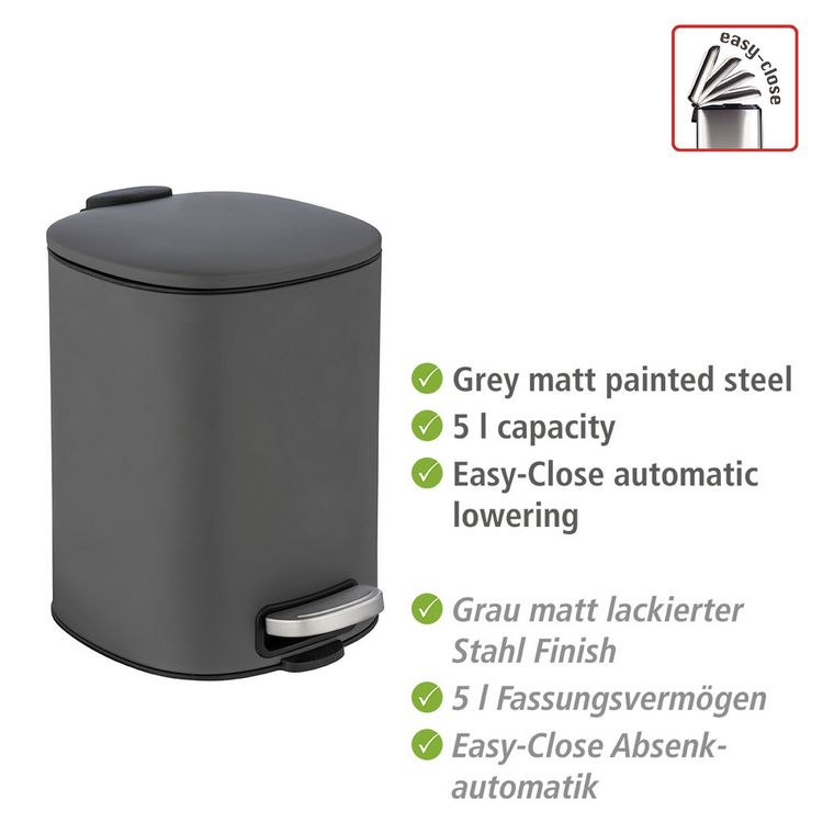 Produktbild: Treteimer Mod. Alassio, Grau 5 L, mit Easy-Close Absenkautomatik