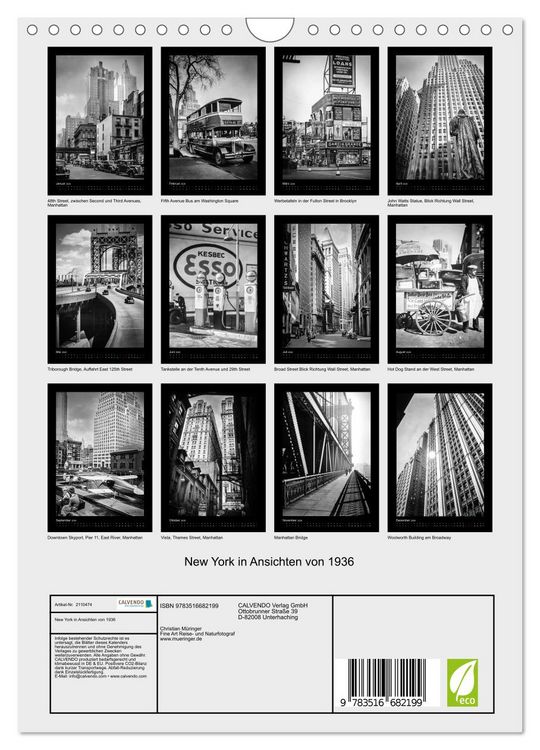Produktbild: New York in Ansichten von 1936 (Wandkalender 2026 DIN A4 hoch), CALVENDO Monatskalender