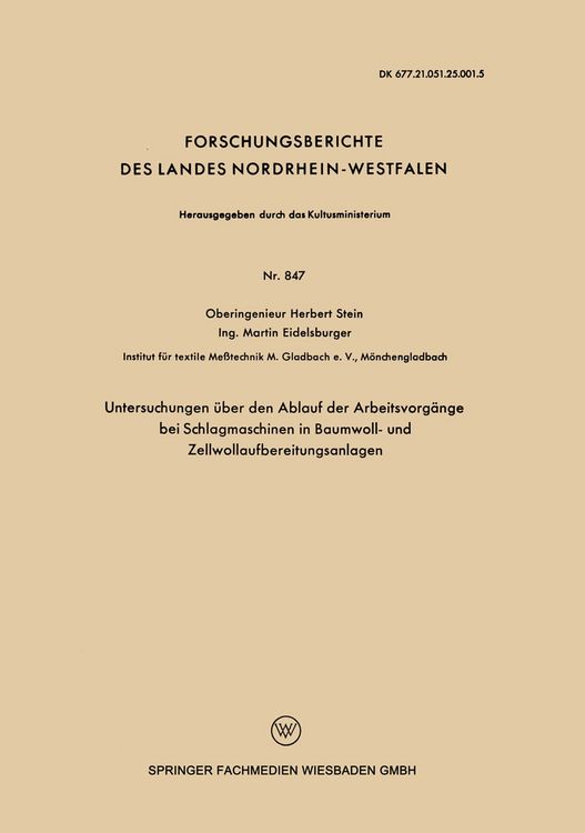 Produktbild: Untersuchungen &uuml;ber den Ablauf der Arbeitsvorg&auml;nge bei Schlagmaschinen in Baumwoll- und Zellwollaufbereitungsanlagen