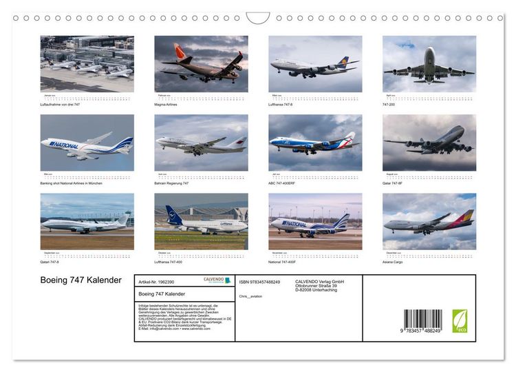 Produktbild: Boeing 747 Kalender (Wandkalender 2026 DIN A3 quer), CALVENDO Monatskalender