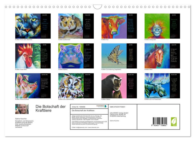 Produktbild: Die Botschaft der Krafttiere (Wandkalender 2026 DIN A3 quer), CALVENDO Monatskalender