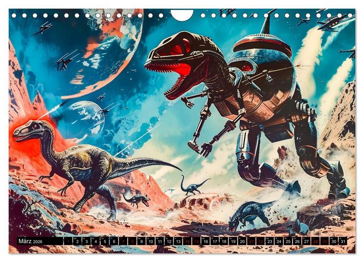 Produktbild: Dinosaurier Sci-Fi - Kampf der Urzeitgiganten im Weltall (Wandkalender 2026 DIN A4 quer), CALVENDO Monatskalender
