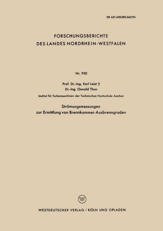 Produktbild: Str&ouml;mungsmessungen zur Ermittlung von Brennkammer-Ausbrenngraden