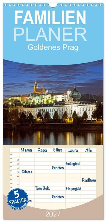 Produktbild: Familienplaner 2027 - Goldenes Prag mit 5 Spalten (Wandkalender, 21 x 45 cm) CALVENDO