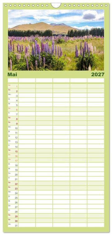 Produktbild: Familienplaner 2027 - Faszination Neuseeland mit 5 Spalten (Wandkalender, 21 x 45 cm) CALVENDO