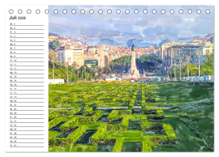 Produktbild: Lissabon - Stadtrundgang in Aquarell-Illustrationen (Tischkalender 2026 DIN A5 quer), CALVENDO Monatskalender