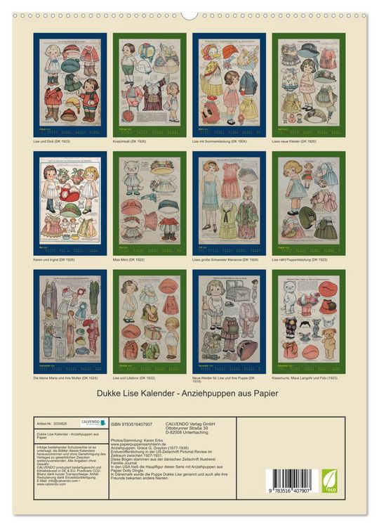 Produktbild: Dukke Lise Kalender - Anziehpuppen aus Papier (hochwertiger Premium Wandkalender 2026 DIN A2 hoch), Kunstdruck in Hochglanz