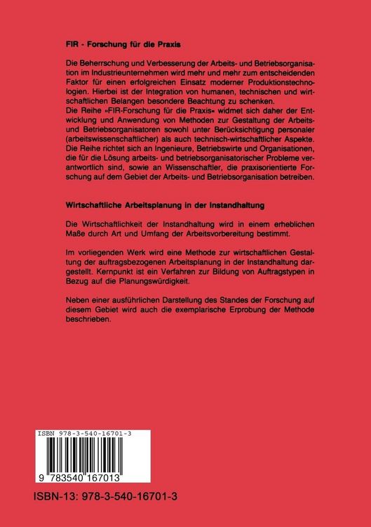 Produktbild: Wirtschaftliche Arbeitsplanung in der Instandhaltung