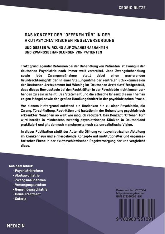 Produktbild: Das Konzept der "Offenen T&uuml;r" in der akutpsychiatrischen Regelversorgung
