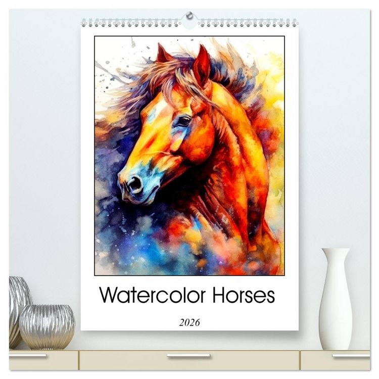 Produktbild: Watercolor Horses (High Quality Premium Wall Calendar 2026 DIN A2 portrait),CALVENDO 12 Month Wall Calendar
