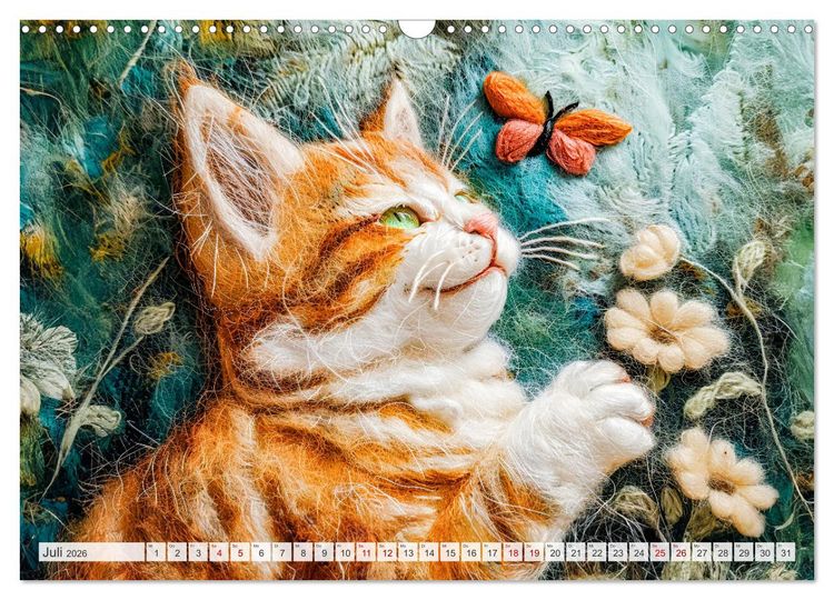 Produktbild: Filzige Katzenfreunde - Ein Jahr voller niedlicher KI-Filzkunst (Wandkalender 2026 DIN A3 quer), CALVENDO Monatskalender