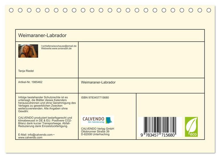 Produktbild: Weimaraner-Labrador (Tischkalender 2026 DIN A5 quer), CALVENDO Monatskalender
