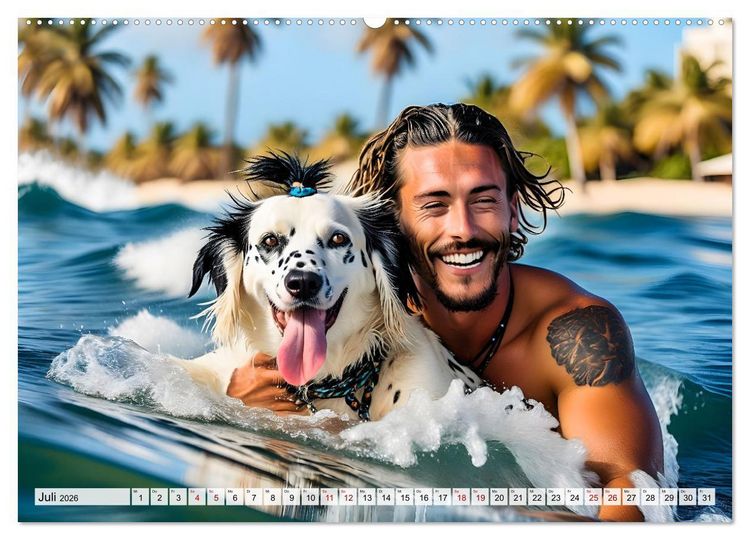 Produktbild: Bellen in den Wellen - Badespa&szlig; mit Hund (hochwertiger Premium Wandkalender 2026 DIN A2 quer), Kunstdruck in Hochglanz