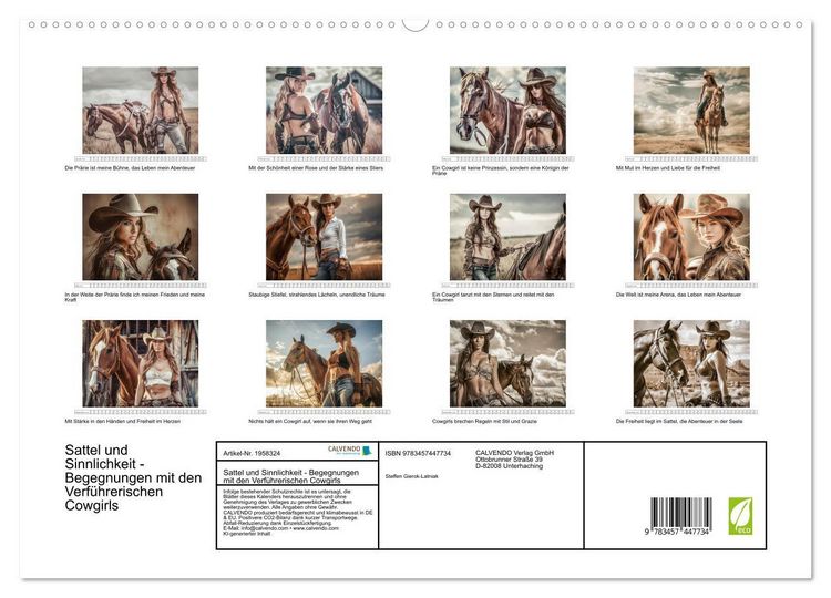 Produktbild: Sattel und Sinnlichkeit - Begegnungen mit den Verf&uuml;hrerischen Cowgirls (hochwertiger Premium Wandkalender 2026 DIN A2 quer), Kunstdruck in Hochglanz
