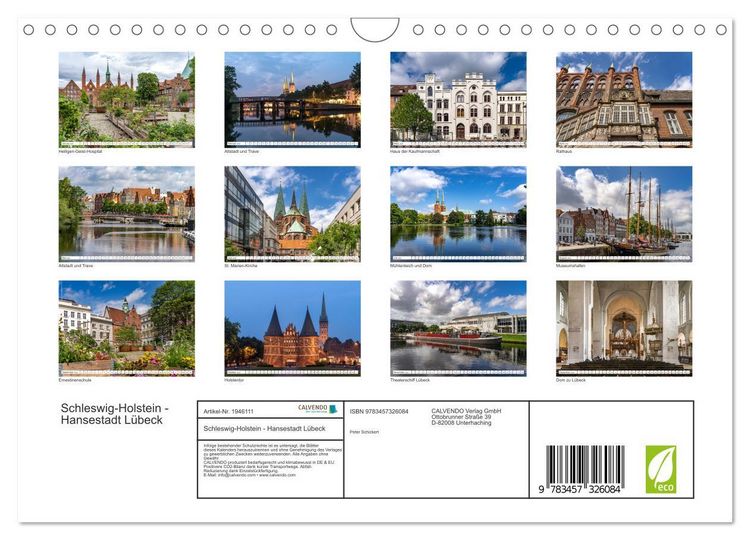 Produktbild: Schleswig-Holstein - Hansestadt L&uuml;beck (Wandkalender 2026 DIN A4 quer), CALVENDO Monatskalender