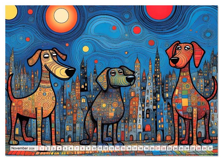 Produktbild: Bunte Hundebande (hochwertiger Premium Wandkalender 2026 DIN A2 quer), Kunstdruck in Hochglanz