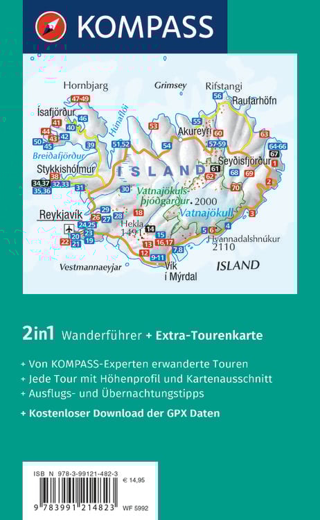Produktbild: KOMPASS Wanderführer Island, 70 Touren mit Extra-Tourenkarte