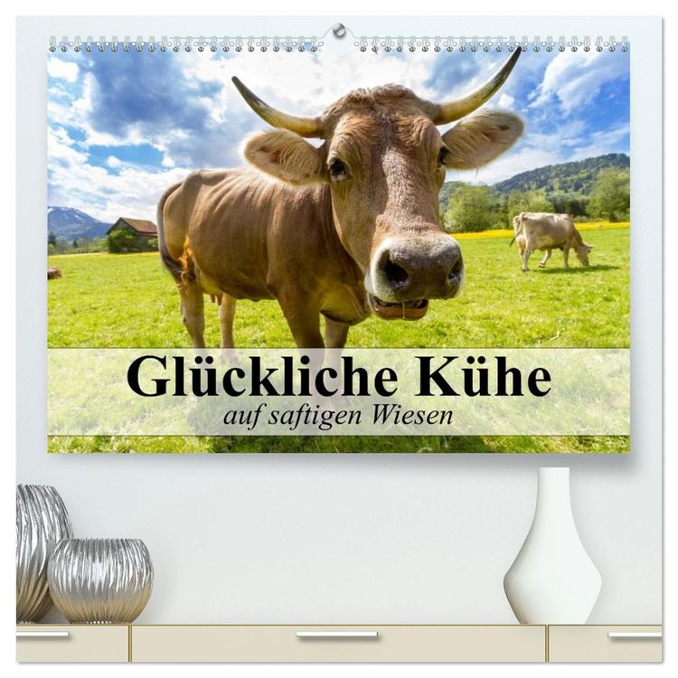 Produktbild: Gl&uuml;ckliche K&uuml;he auf saftigen Wiesen (hochwertiger Premium Wandkalender 2026 DIN A2 quer), Kunstdruck in Hochglanz