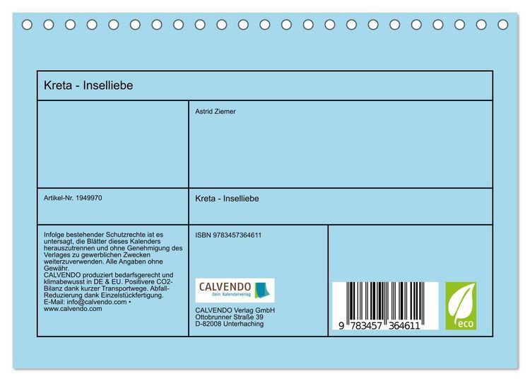 Produktbild: Kreta - Inselliebe (Tischkalender 2026 DIN A5 quer), CALVENDO Monatskalender