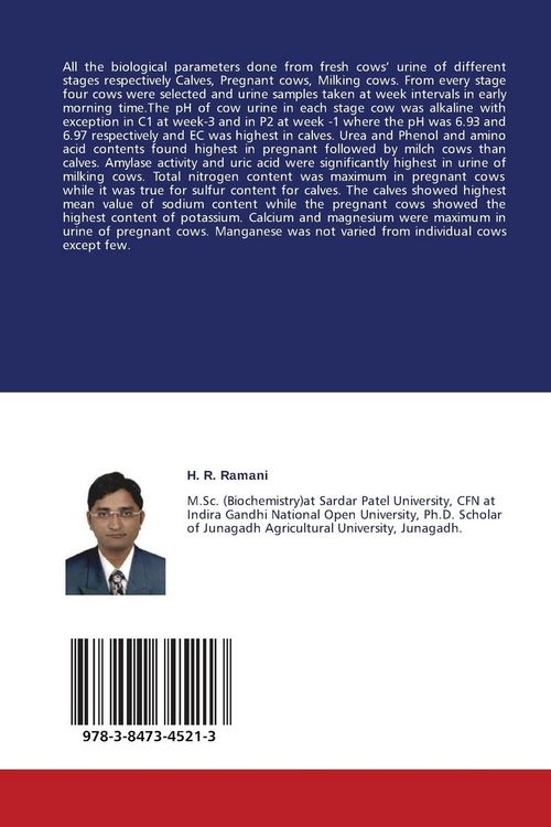 Produktbild: Biochemistry of Gir Cow Urine at different development stages