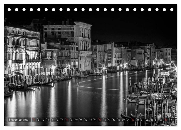 Produktbild: Leuchtendes Venedig &hellip;in monochrom (Tischkalender 2026 DIN A5 quer), CALVENDO Monatskalender