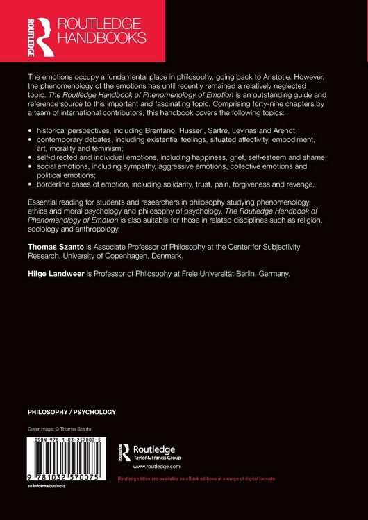 Produktbild: The Routledge Handbook of Phenomenology of Emotion