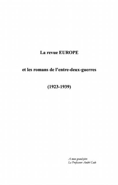 Produktbild: La Revue EUROPE et les romans francais de l'entre-deux-guerr