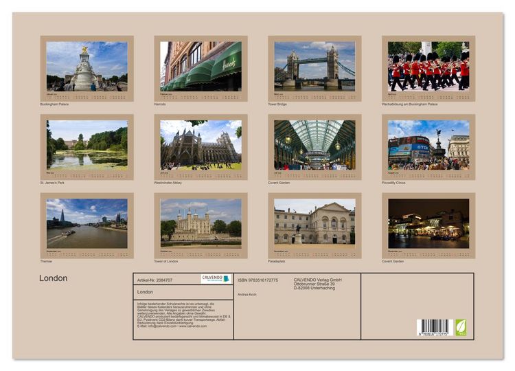 Produktbild: London (Wandkalender 2026 DIN A2 quer), CALVENDO Monatskalender