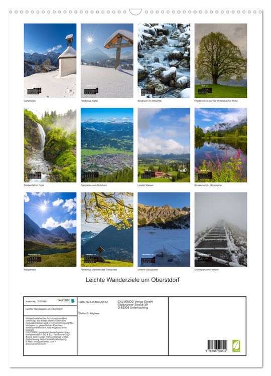 Produktbild: Leichte Wanderziele um Oberstdorf (Wandkalender 2026 DIN A2 hoch), CALVENDO Monatskalender