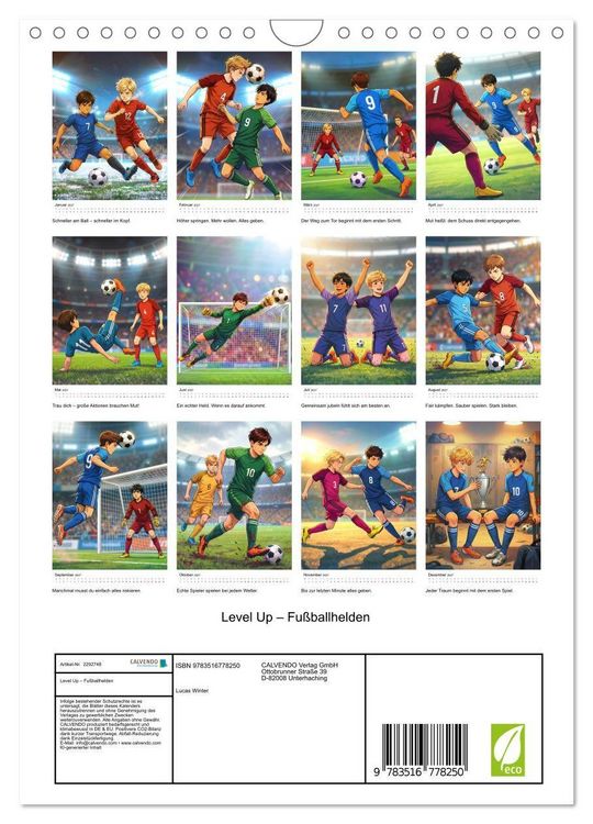 Produktbild: Level Up &ndash; Fu&szlig;ballhelden (Wandkalender 2027 DIN A4 hoch), CALVENDO Monatskalender