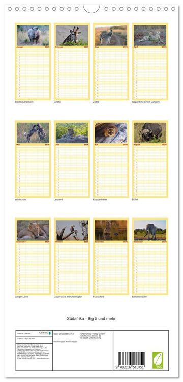 Produktbild: Familienplaner 2026 - S&uuml;dafrika - Big 5 und mehr mit 5 Spalten (Wandkalender, 21 x 45 cm) CALVENDO