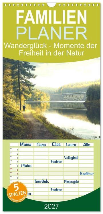 Produktbild: Familienplaner 2027 - Wandergl&uuml;ck - Momente der Freiheit in der Natur mit 5 Spalten (Wandkalender, 21 x 45 cm) CALVENDO