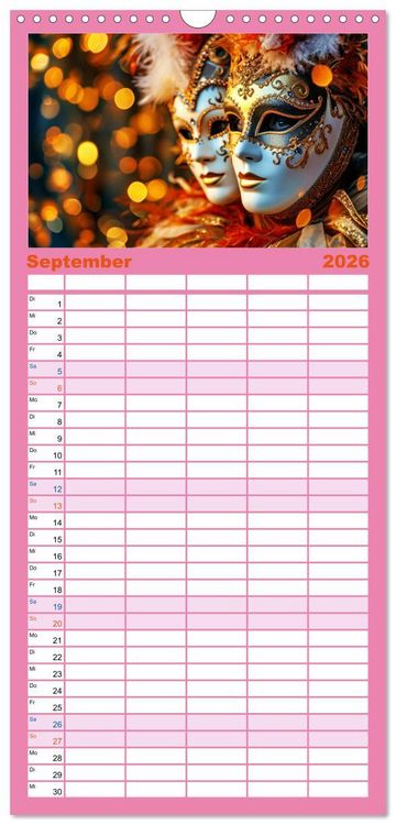 Produktbild: Familienplaner 2026 - MASKEN - poetisch und vertr&auml;umt mit 5 Spalten (Wandkalender, 21 x 45 cm) CALVENDO