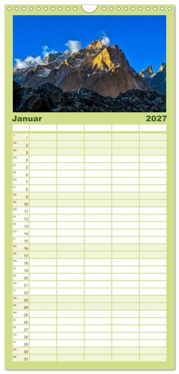Produktbild: Familienplaner 2027 - Berge des Karakorum mit 5 Spalten (Wandkalender, 21 x 45 cm) CALVENDO