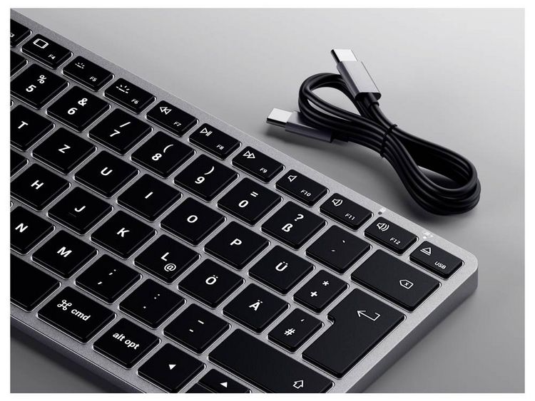 Produktbild: Satechi Slim X1 Mini Bluetooth&reg; Tastatur Deutsch, QWERTZ Anthrazit Multimediatasten, Beleuchtet