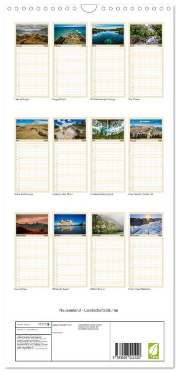 Produktbild: Familienplaner 2026 - Neuseeland - Landschaftstr&auml;ume mit 5 Spalten (Wandkalender, 21 x 45 cm) CALVENDO