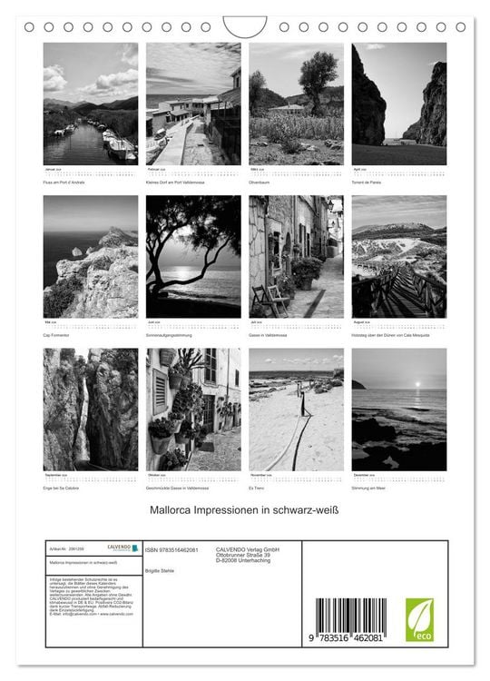 Produktbild: Mallorca Impressionen in schwarz-wei&szlig; (Wandkalender 2026 DIN A4 hoch), CALVENDO Monatskalender