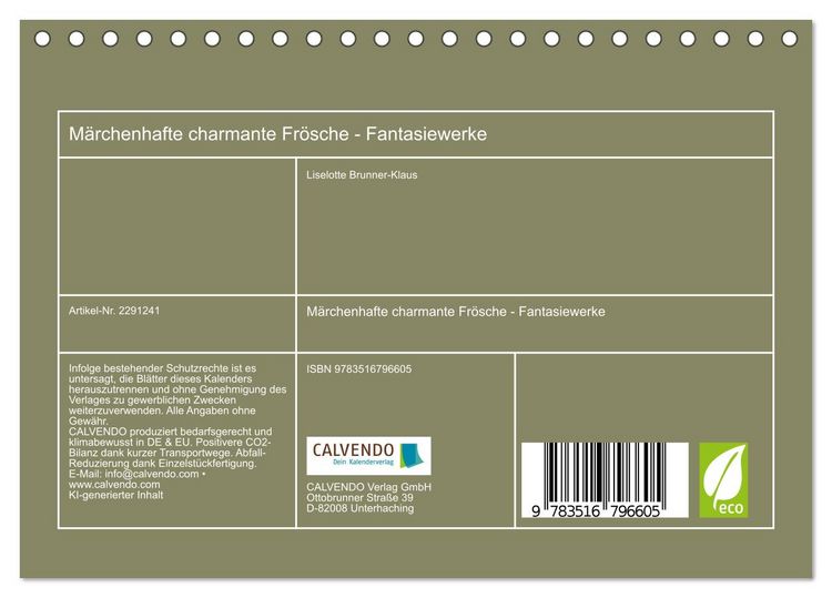 Produktbild: M&auml;rchenhafte charmante Fr&ouml;sche - Fantasiewerke (Tischkalender 2027 DIN A5 quer), CALVENDO Monatskalender