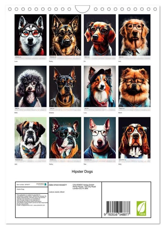 Produktbild: Hipster Dogs (Wall Calendar 2026 DIN A4 portrait), CALVENDO 12 Month Wall Calendar