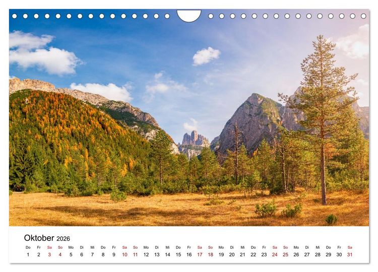 Produktbild: Dolomiten, Drei Zinnen Naturpark: Alpenlandschaften (Wandkalender 2026 DIN A4 quer), CALVENDO Monatskalender