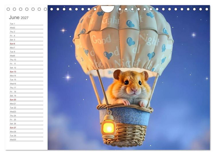 Produktbild: Hamster's Bedtime Calendar - Twelve magical dream worlds (Wall Calendar 2027 DIN A4 landscape), CALVENDO 12 Month Wall Calendar