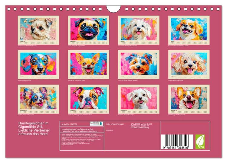 Produktbild: Hundegesichter im &Ouml;lgem&auml;lde-Stil. Liebliche Vierbeiner erfreuen das Herz! (Wandkalender 2026 DIN A4 quer), CALVENDO Monatskalender