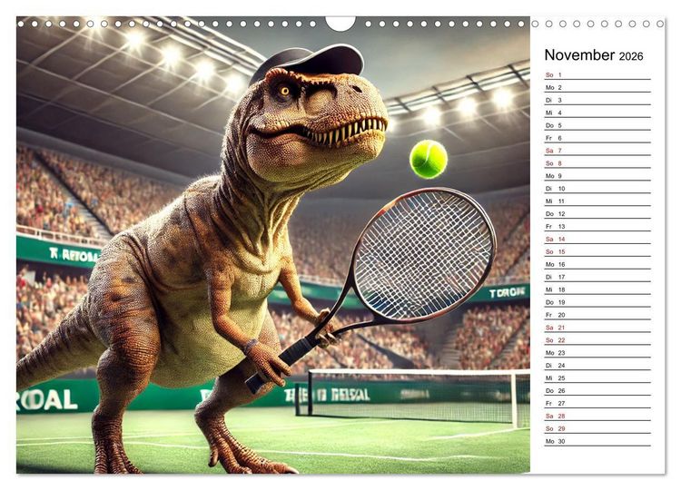 Produktbild: Sportlicher T-Rex - Mit Fun durch das Jahr (Wandkalender 2026 DIN A3 quer), CALVENDO Monatskalender