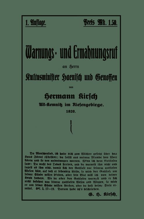 Produktbild: Warnungs- und Ermahnungsruf an Herrn Kultusminister Haenisch und Genossen